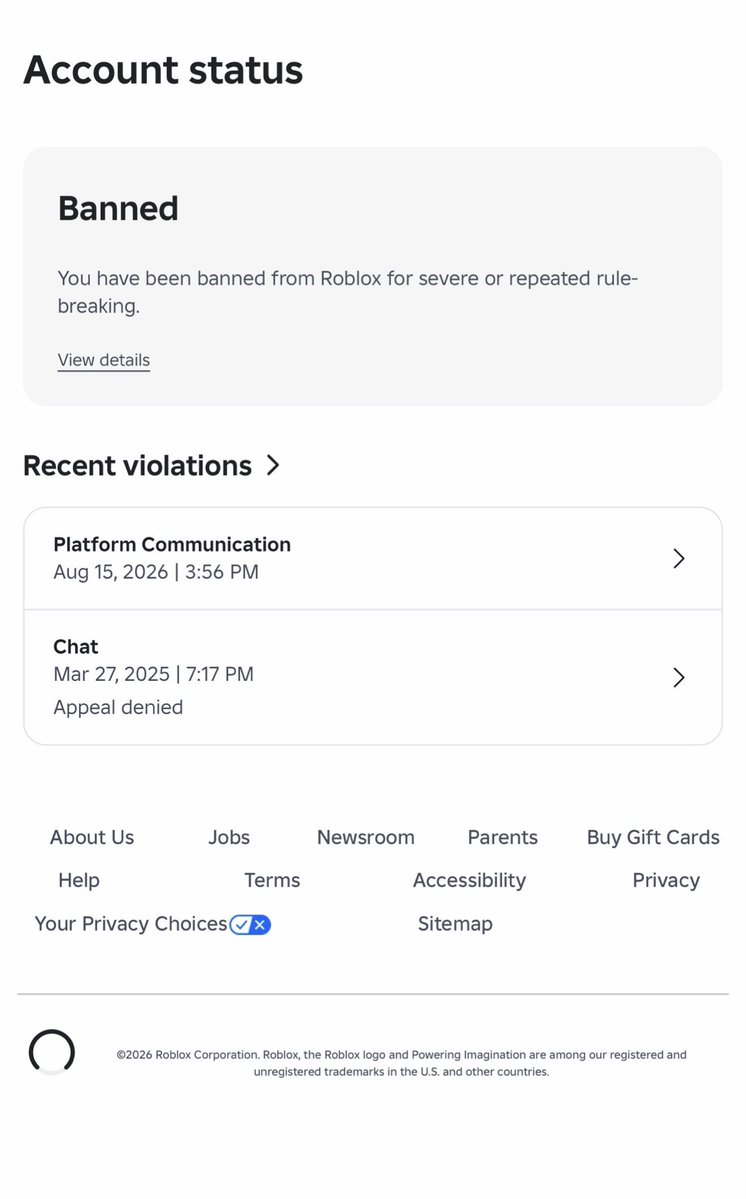 sentrygone's tweet photo. ‼️ATTENTION ‼️
Were you a victim of the Roblox AI ban wave and haven’t recieved human support yet? 

Reply to this thread with a screenshot of your Roblox ban notice, your appeal status, and your Roblox username. Let’s get this post to Roblox and finally get our accounts back from the AI ban wave. 

Roblox username: S3NTRYGUN

#roblox #robloxbanwave #robloxsupport @DavidBaszucki @Roblox @Roblox_RTC