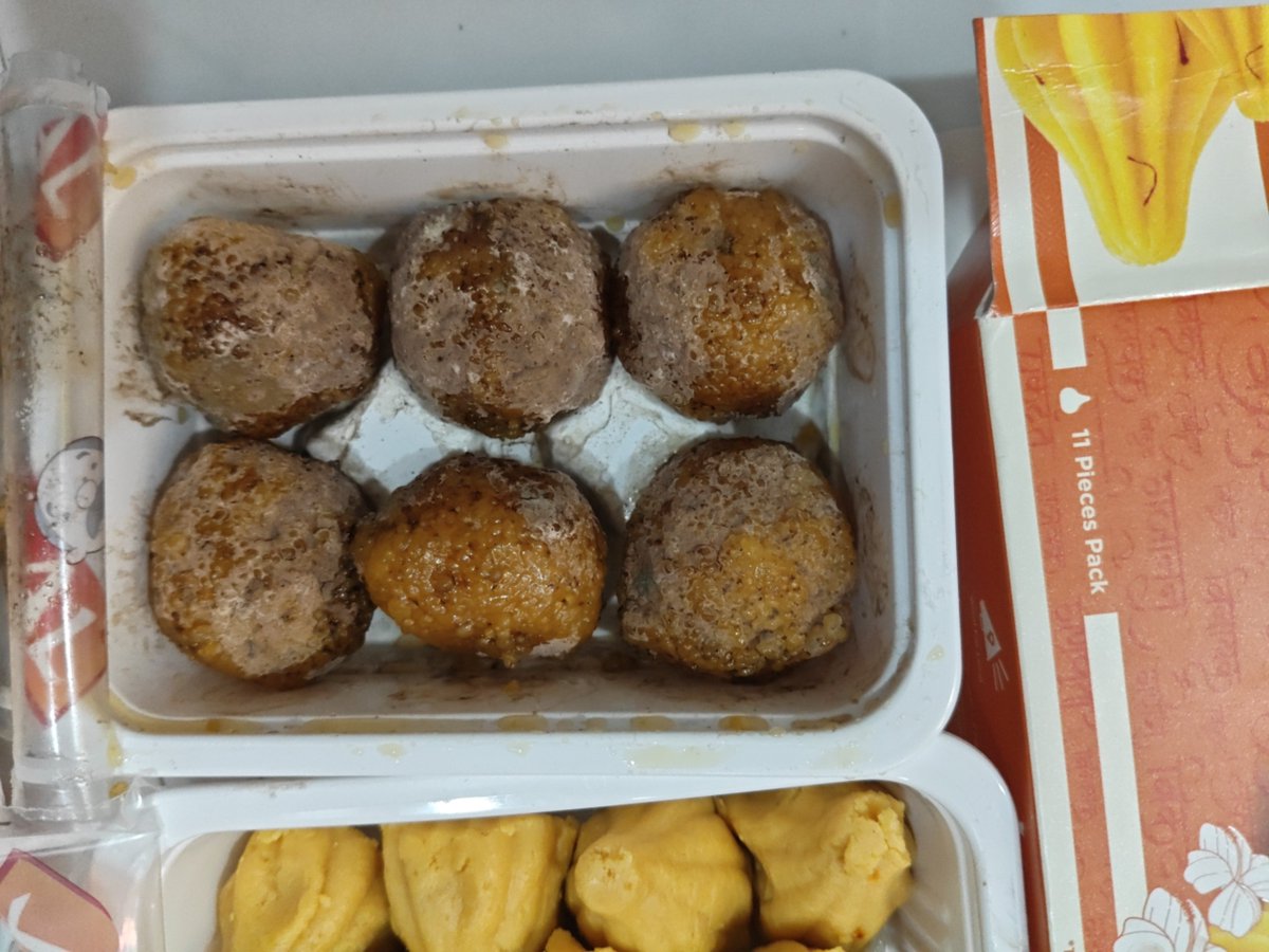 I_AM_PRIY's tweet photo. @letsblinkit How can you deliver sweets in this condition to a customer, knowing that these sweets could be offered to Ganpati Bappa as prasad? 🙏
The Motichoor Ladoos I received had visible signs of spoilage/mold-like growth. This isn't just about the money (1/N) https://t.co/GYZSRO57JS
