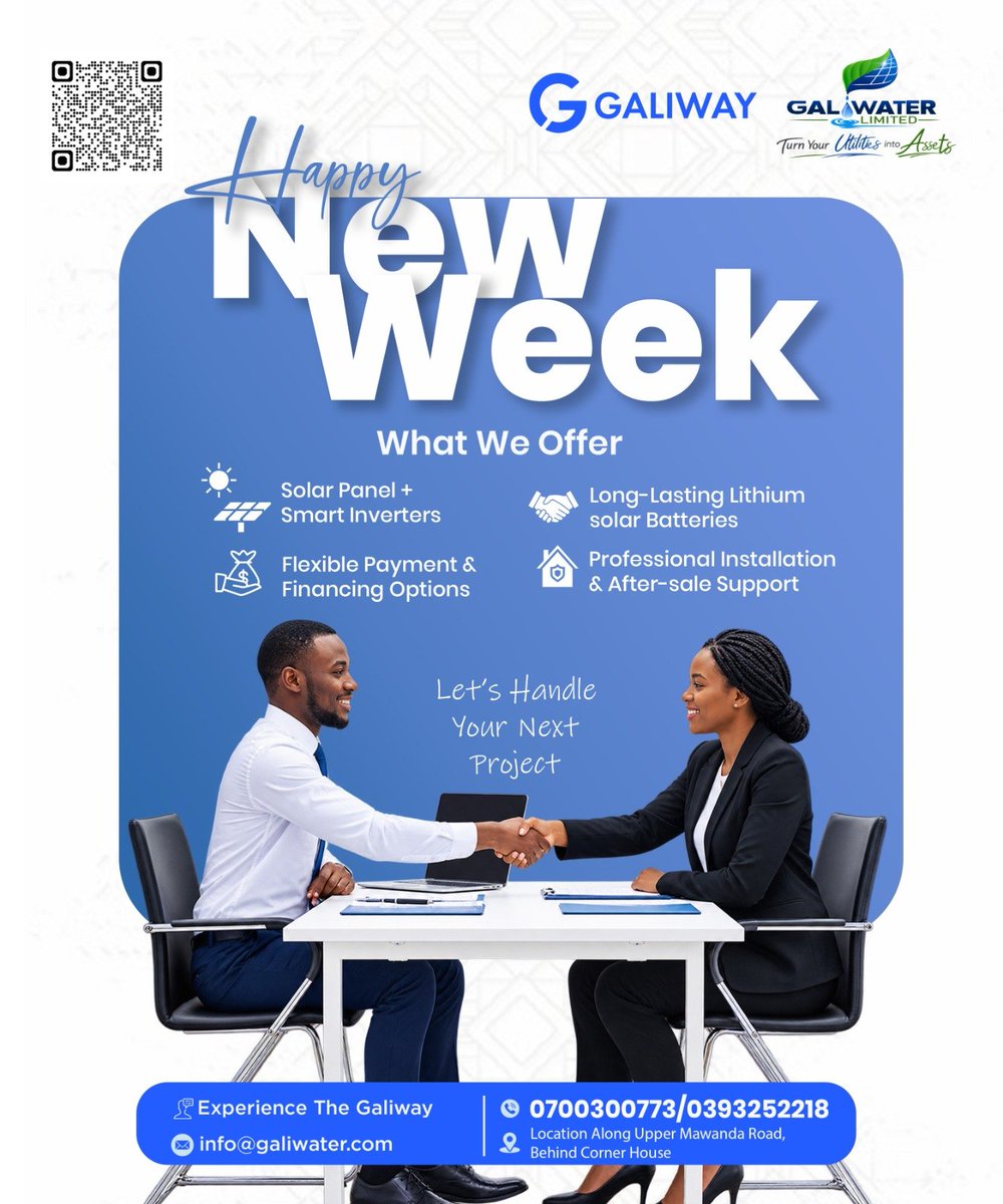 galiway_ug's tweet photo. Dear valued customers, we are always in your corner! At Galiwater, we are dedicated to bringing you the absolute best in water and energy solutions. Let us fuel your day with reliable power and crystal-clean water. Get in touch with us today at https://t.co/d2bb3XrkUb by GALIWAY — we're here to cheer you on this new week!