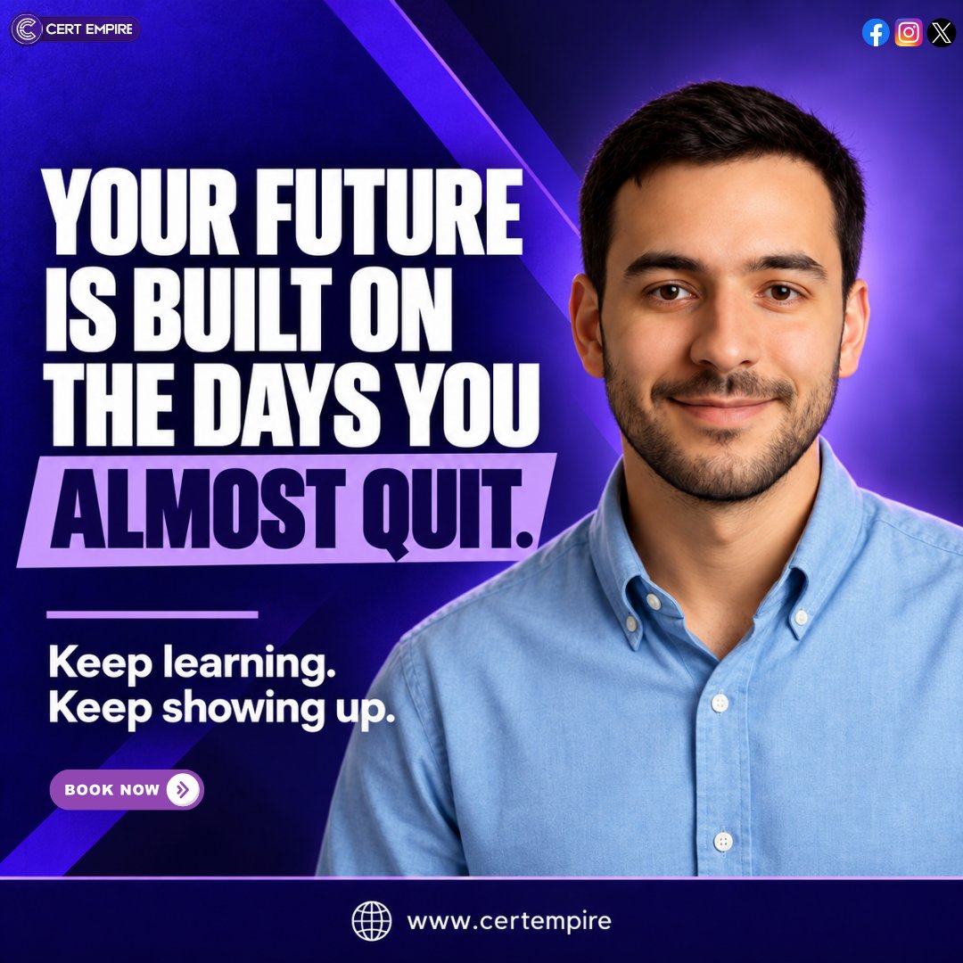 CertEmpire's tweet photo. That “I passed!” moment starts with today’s “I’ll try again.” 💜

Keep learning. Keep showing up.

Make your next IT certification study session count. Explore practice questions: https://t.co/PMjJw35BDr

#CertEmpire #ITCertifications https://t.co/Mei8I3vCM5