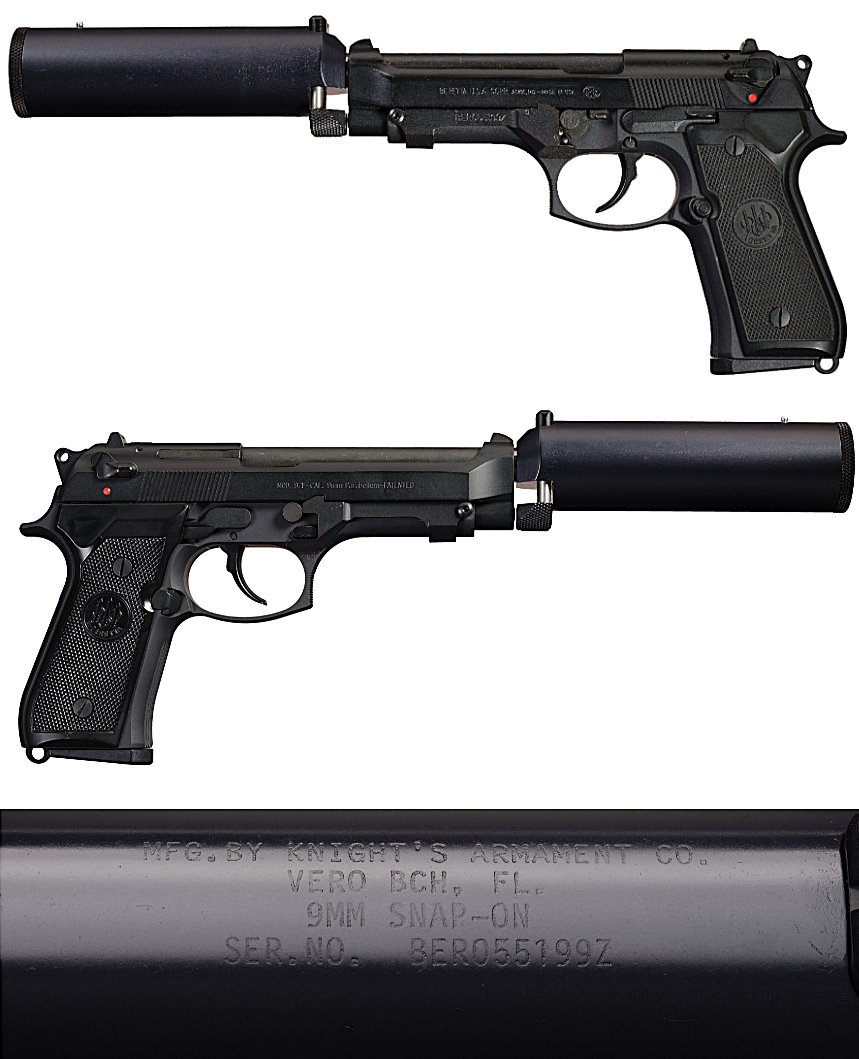 AutoMagArchive's tweet photo. Beretta 92F 9mm w/ KAC snap-on suppressor &amp; slide lock https://t.co/t6Aud3pH1o