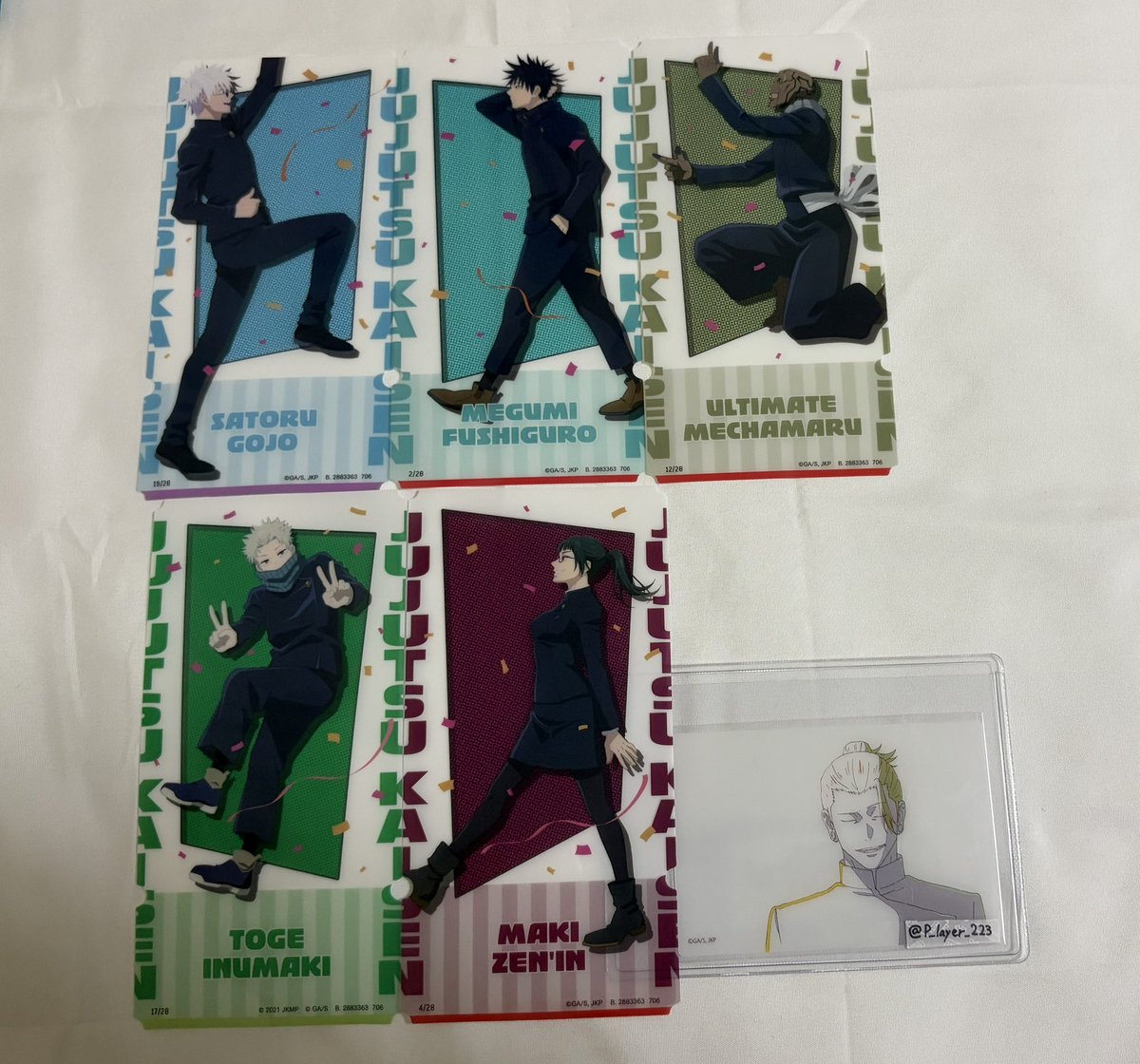 P_layer_223's tweet photo. 【交換】呪術廻戦 チケットライクコレクション 5周年 

【譲】 下記画像
五条悟 伏黒恵 メカ丸 狗巻棘 禪院真希

【求】 夏油傑 乙骨憂太(呪術廻戦0)

五条は夏油との交換のみ

郵送にての交換になります。
お気軽にお声掛けください🙇🏻‍♀️ https://t.co/Zg6PUHK9X5
