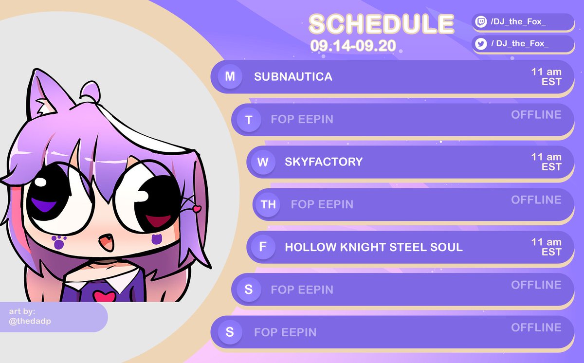 AmayaDJVT's tweet photo. schedule!! we got some subnautica to finish, more skyfactory to get through, and we're almost at 100% for steel soul https://t.co/MM02YT4X3q