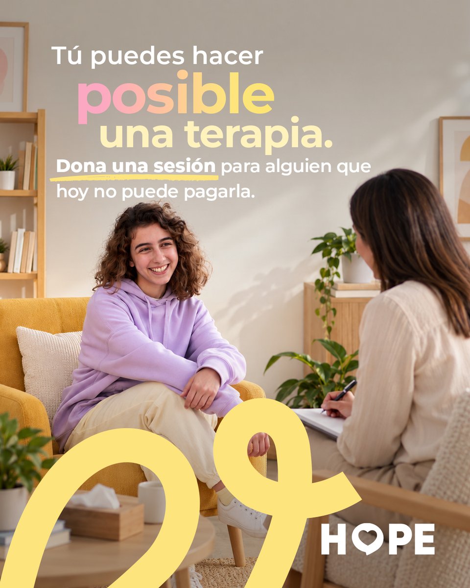 Espacio_Hope's tweet photo. ¿Quieres ayudar a HOPE a llegar más lejos? 💛

Dona una terapia para alguien que no puede pagarla y haz posible que reciba atención psicológica profesional.

Empresarios, instituciones y personas hacen posible esta iniciativa.

Tú puedes sumarte.
🌐 https://t.co/IOMTpvgp4e

#HOPE https://t.co/g2ZaWVu5bI