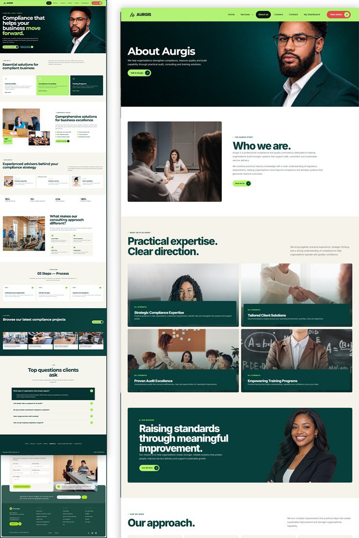 Okwukwe_Obitoro's tweet photo. Proud to present the new Aurgis consultancy website 🇦🇺

A bold, modern digital presence combining deep green, lime accents, clean typography, strategic photography, and clear UX.

Built to communicate expertise, build trust, drive inquiries, and support long-term growth.

#Aurgis https://t.co/DCmTUr9BMw