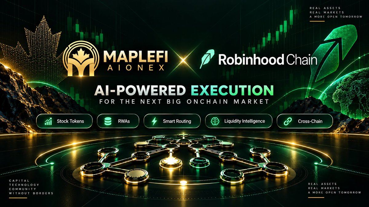 ARQEXA's tweet photo. 🚨 AIONEX IS COMING FOR THE NEXT BIG ONCHAIN MARKET.

🟢 ROBINHOOD CHAIN × MAPLEFI AIONEX

🍁Stocks. RWAs. DeFi. AI.
🍁All moving onchain.

And AIONEX is preparing to move with them.⚡

🧠 AI-powered intelligence
📈 Stock Token + RWA execution
⚡ Smart routing
💧 Liquidity discovery
🔗 Cross-chain execution
🤖 Agentic DeFi

BASE → BNB CHAIN → ROBINHOOD CHAIN

We’re not expanding just to add another logo.

We’re building the intelligence layer for where onchain finance is going next.

🔥 100+ LIKES and we drop the Robinhood Chain integration launch date + rollout plan.

100 likes. Date goes public. 👀

❤️ LIKE • 🔁 REPOST • 💬 “RH”

@RobinhoodCrypto  #RobinhoodChain #MapleFi #AIONEX #RWA #DeFi #AI