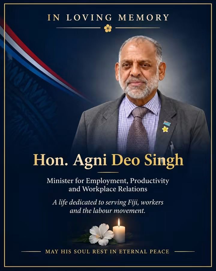 peoplefirstfiji's tweet photo. It is with profound sadness that I extend my sincere condolences on the passing of the late 𝐇𝐨𝐧𝐨𝐮𝐫𝐚𝐛𝐥𝐞 𝐀𝐠𝐧𝐢 𝐃𝐞𝐨 𝐒𝐢𝐧𝐠𝐡, Minister for Employment, Productivity and Workplace Relations.
May his soul rest in eternal peace.

𝐇𝐨𝐧. 𝐈𝐧𝐢𝐚 𝐒𝐞𝐫𝐮𝐢𝐫𝐚𝐭𝐮 https://t.co/ac6UW4M7QC