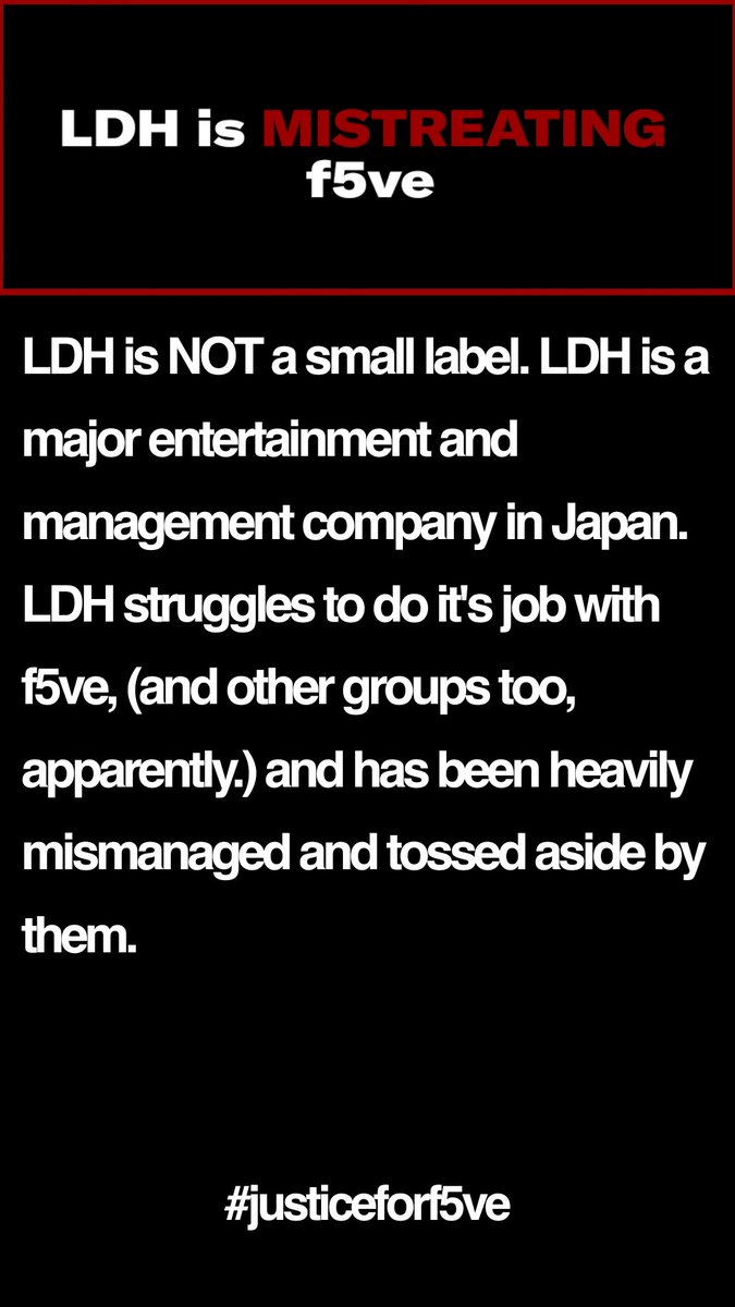 brnstunnr's tweet photo. PLEASE DON'T IGNORE THIS. 
f5ve is being HEAVILY MISTREATED BY LDH.
Below is a small thread of LDH's terrible actions.
#justiceforf5ve

(sources mainly from @thef5vefiles) https://t.co/sc7Se1J2jE