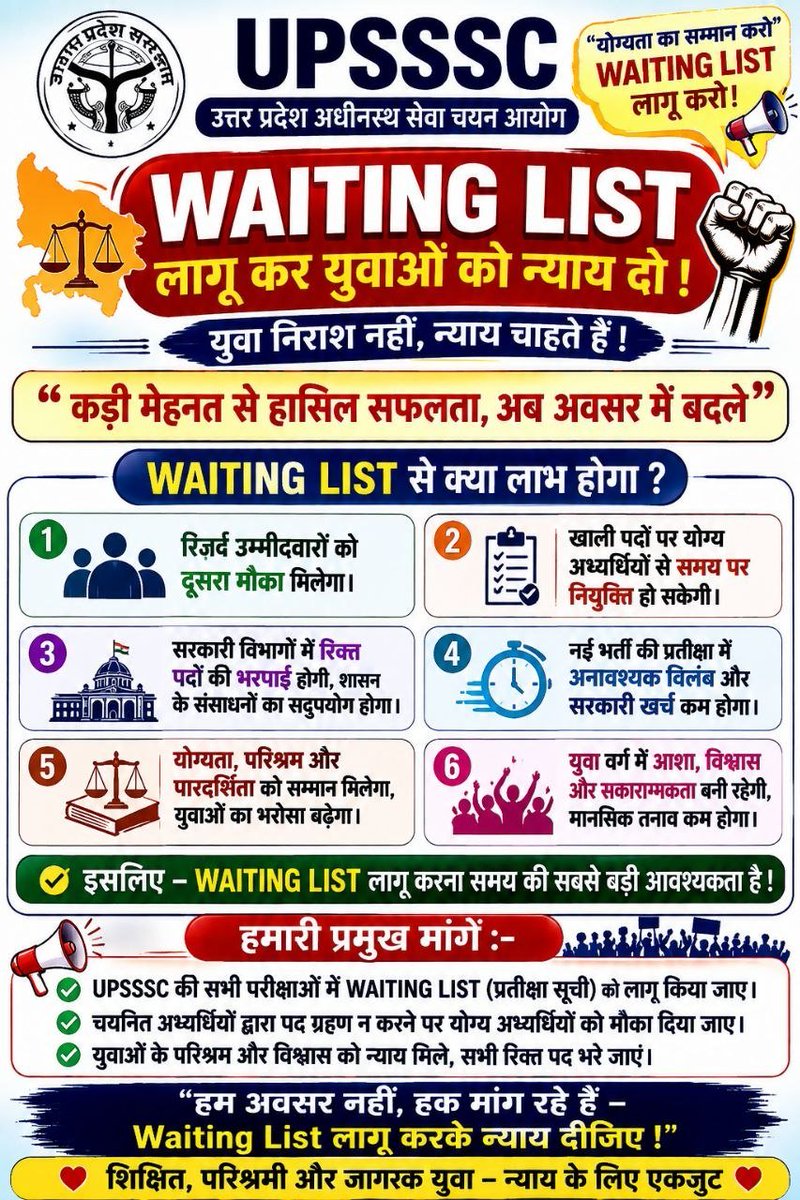 ChaurasiyaRb's tweet photo. माननीय मुख्यमंत्री जी वेटिंग लिस्ट नियमावली जारी कर, अधीनस्थ सेवा चयन आयोग को जल्द वेटिंग लिस्ट जारी करने का आदेश दीजिए, जिससे हम विद्यार्थ���यों के साथ न्याय हो।

#waiting_list_in_upsssc

@myogiadityanath
@myogioffice
@TheNewspinch
@brajeshpathakup
@CMOfficeUP https://t.co/aBTHDWckuj