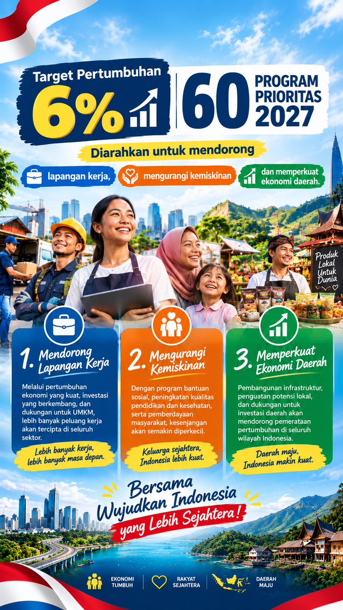 MarcellynKorwa's tweet photo. Pekerja punya lebih banyak peluang. 
Keluarga hidup lebih layak. 
Daerah-daerah tumbuh dan mandiri.
Karena pertumbuhan ekonomi bukan cuma angka. Tapi tentang meja makan yang terjaga dan masa depan anak-anak kita.
#JagaIndonesia #EkonomiTumbuhKerjaBertambah https://t.co/DsczG6fE4v