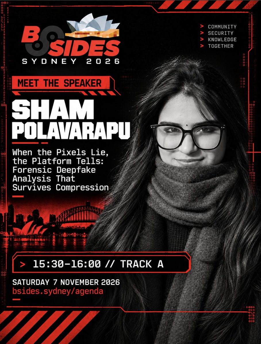 BsidesSyd_Org's tweet photo. “Deepfakes don’t just leave clues in the file—they also leave a trail across the platforms where they spread. This talk explores a different approach to forensic deepfake analysis on thread-based platforms such as Reddit: tracing how manipulated content spreads, what platform https://t.co/s7pefrZEBp