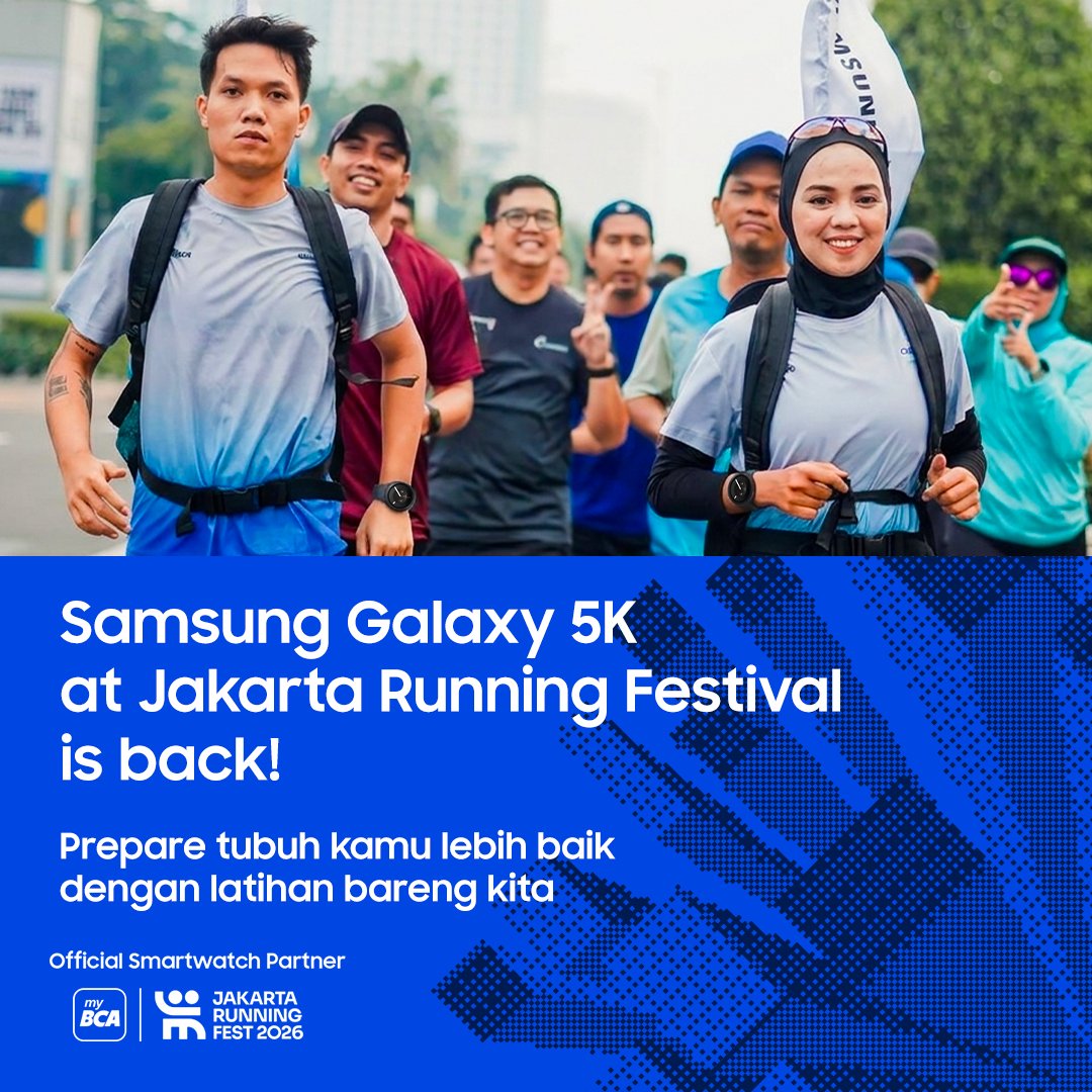 samsungID's tweet photo. We know it’s still a month to go, but as official smartwatch partner di Jakarta Running Festival dalam kategori #SamsungGalaxy5K, #GalaxyWatch9 &amp; #GalaxyWatchUltra2 mau ngajak seluruh peserta untuk latihan bareng!

Cek jadwalnya dengan swipe gambar ini
#RestandDotheRest https://t.co/0k20pSAcz5