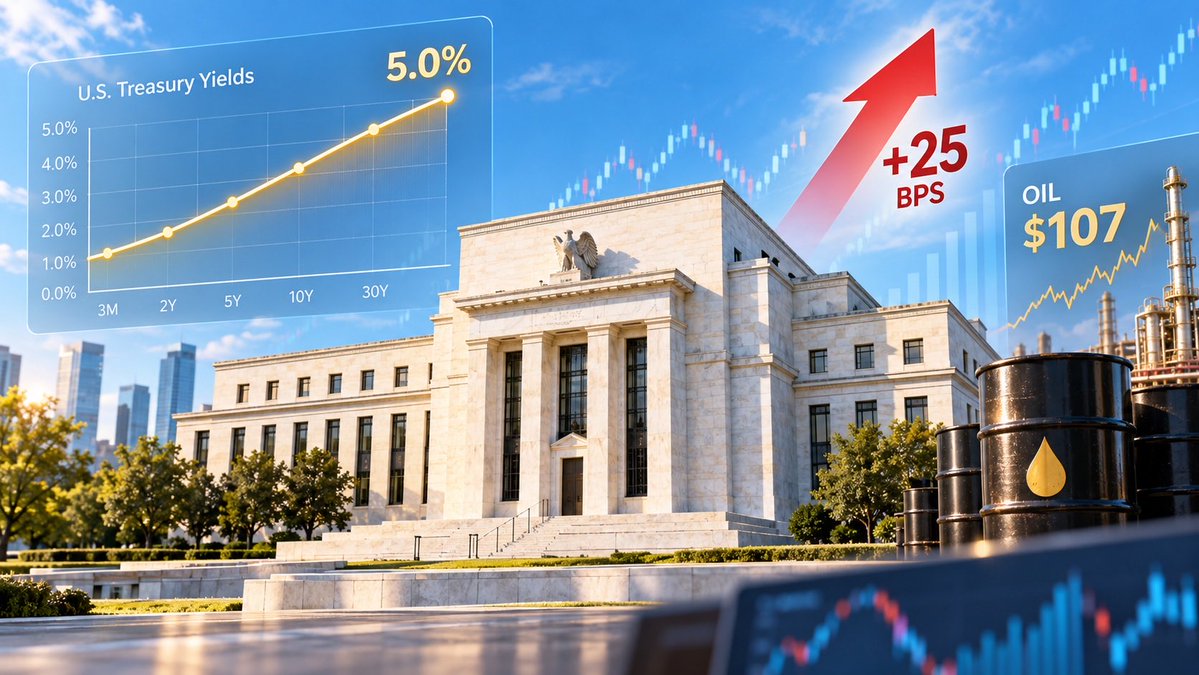 Petern6e's tweet photo. Markets Reprice a September Fed Rate Hike

By Friday, CME FedWatch placed the probability of a 25-basis-point rate hike at the September 16 meeting at 85%, up sharply from 56% two weeks earlier.

Fed Chair Kevin Warsh’s hawkish Jackson Hole speech triggered the shift, but the latest economic signals have reinforced it. Inflation remains elevated, producer prices are rising at 5.4%, oil has climbed above $107 a barrel, and the 10-year Treasury yield is approaching 5%—its highest level in nearly three years.

The market is therefore pricing in more than a single rate increase. It is confronting the possibility that interest rates may remain higher for longer, putting renewed pressure on bonds, technology valuations, and other interest-rate-sensitive assets