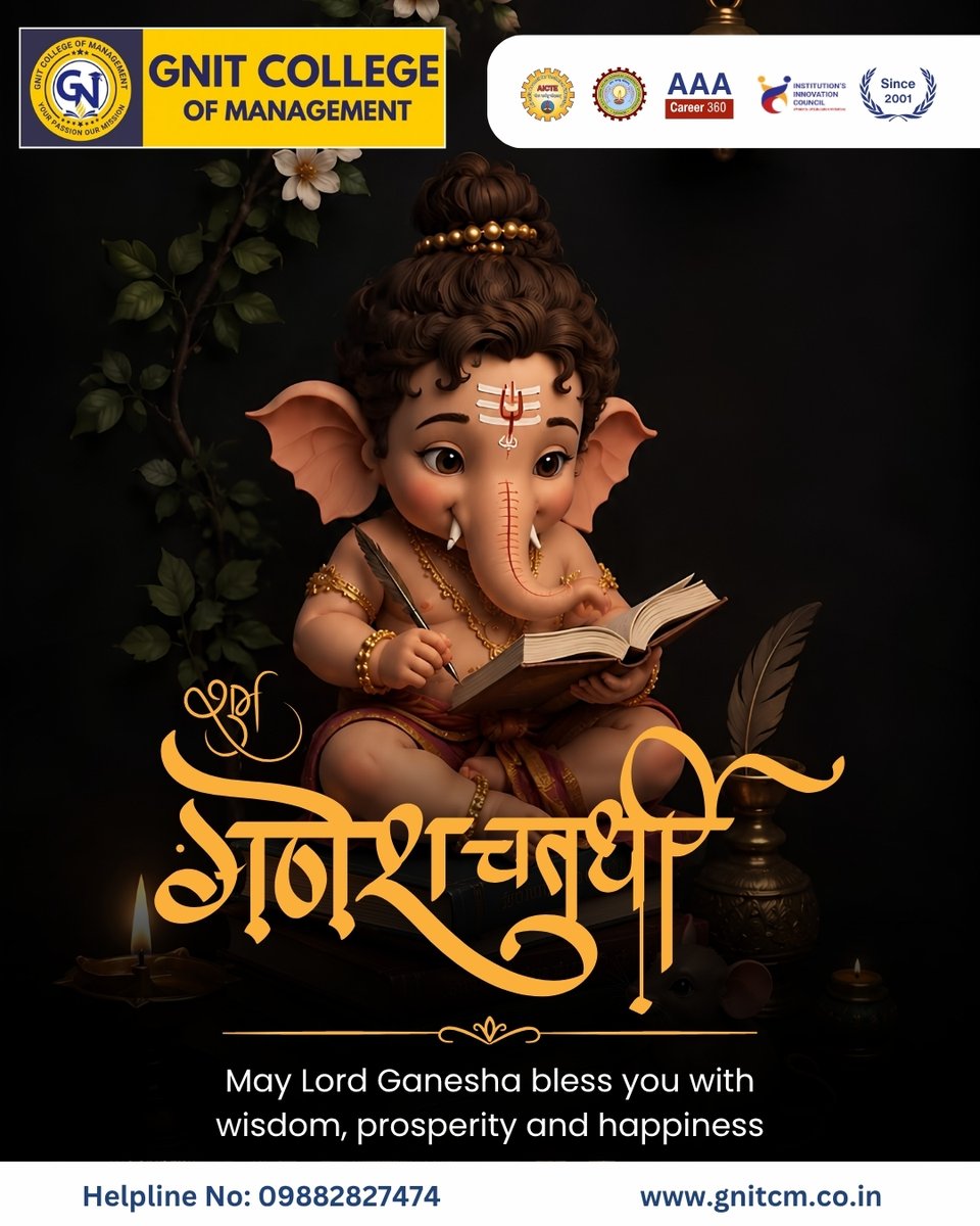 gnitcmofficials's tweet photo. Happy Ganesh Chaturthi!
May Lord Ganesha remove all obstacles and bless you with wisdom, prosperity, and new beginnings.

#GaneshChaturthi #GNIT  #GaneshaBlessings #GNITCM https://t.co/lMKA7BWSsf