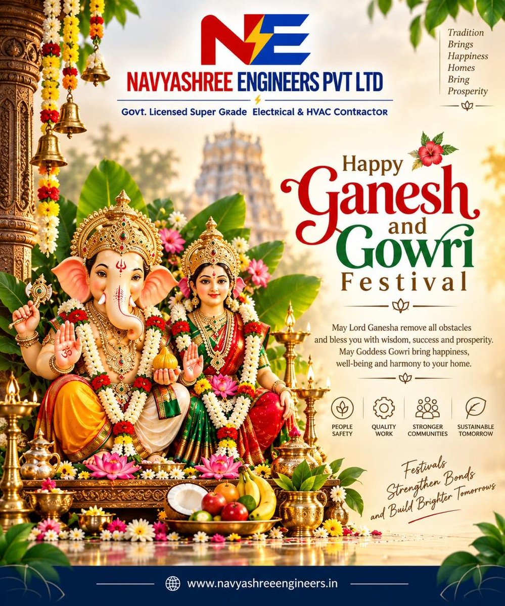 navyashreeeng's tweet photo. 🪔🌺 Happy Ganesh Chaturthi &amp; Gowri Festival! 🌺🪔

Navyashree Engineers Private Limited wishes you and your family a very Happy Ganesh Chaturthi and Gowri Festival! 

🌸 Wishing you and your loved ones a blessed and prosperous festival! 🌸 https://t.co/uCRgYk96AC
