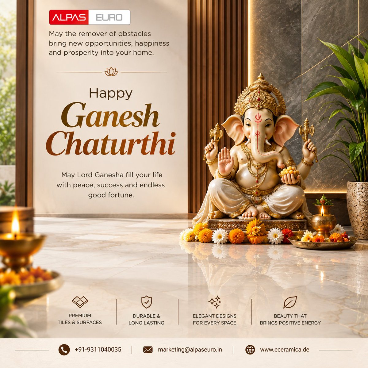 alpaseuro's tweet photo. Happy Ganesh Chaturthi

May Lord Ganesha bless your home with peace
prosperity success and endless happiness. 

Just as beautiful spaces create positive energy may this auspicious occasion bring new beginnings and brighter opportunities into your life.

#HappyGaneshChaturthi https://t.co/eryRF4kppb