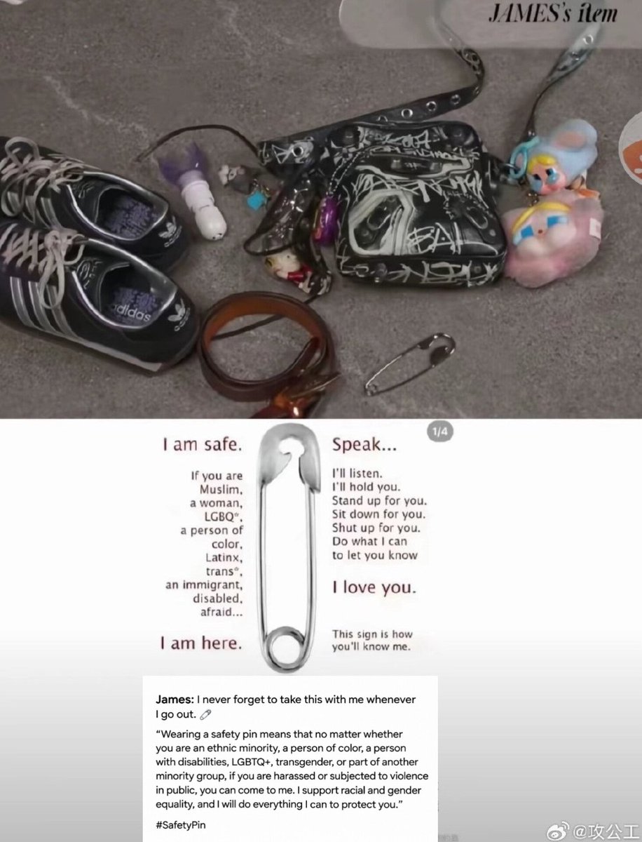 lvchanelz's tweet photo. martin wore the safety pin necklace yesterday, this (safety pins) are used as a symbol of solidarity with any minority who had experienced discrimination, james also had it before in his items reveal, &amp; said that he always carries it &amp; also wore it in the first day of PYPD tour❤️‍🩹 https://t.co/EhUjI56s9E