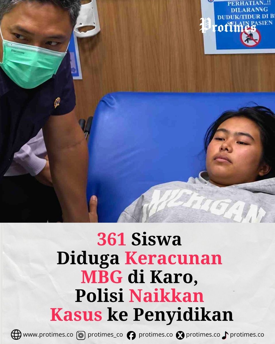 protimesdotco's tweet photo. 361 siswa diduga mengalami keracunan usai menyantap MBG di Kabupaten Karo, Sumatera Utara.

Polres Tanah Karo kini menaikkan kasus dari penyelidikan ke tahap penyidikan. Polisi telah memeriksa siswa, guru, pihak SPPG hingga ahli gizi dan menyiapkan gelar perkara khusus. https://t.co/hB5CNW7eAd