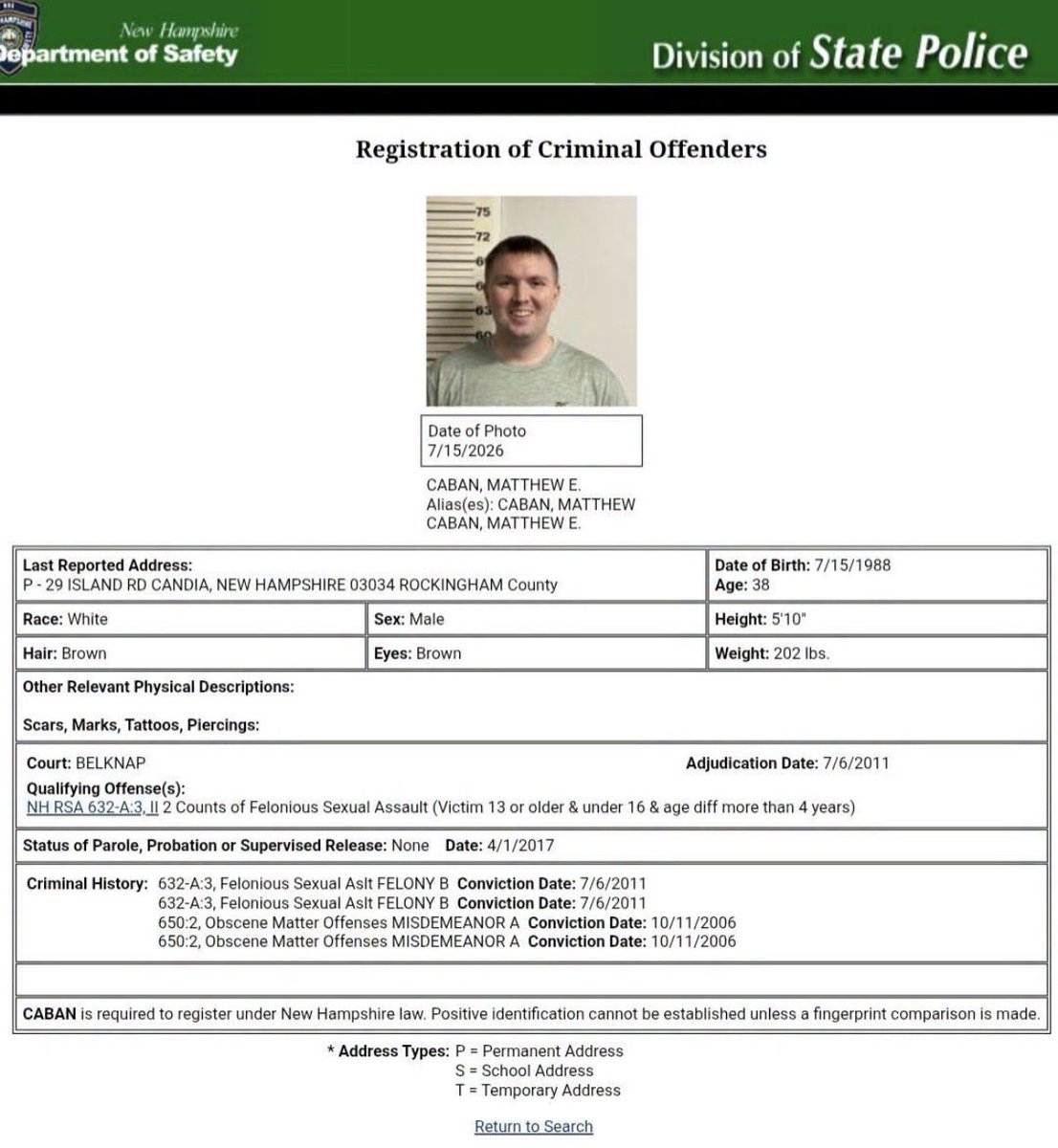 NHnewsUpdate's tweet photo. New Hampshire Gay Couple Adopting Baby: Sex Offender

Matthew Caban and Jake Martin of Candia have two registries and just had a baby shower.

Matthew was convicted of two counts of felonious sexual assault (victim under 16).

 Now he wants to adopt a baby. 

Is this possible? 

—
This story came from Gatorboy: https://t.co/3IV37Kosev

#NHPolitics #maga