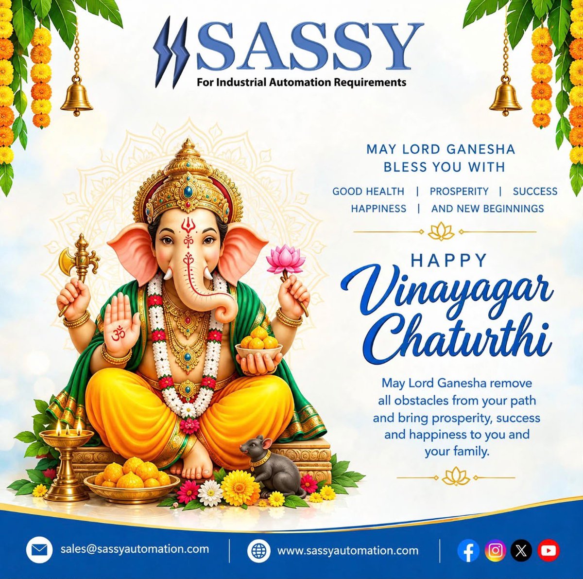 AutomationSASSY's tweet photo. Celebrate the festival of innovation, prosperity, and new beginnings!

Wishing you and your family a joyful, safe, and blessed Vinayagar Chaturthi! 💫🪔

#VinayagarChaturthi #GaneshChaturthi #FestiveWishes #IndustrialAutomation #AutomationSolutions #SASSYAutomation https://t.co/NP3bLbKdti