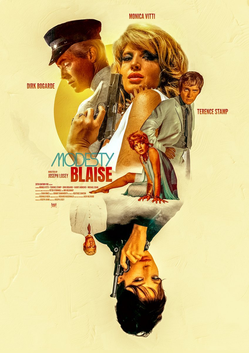 BlowUp_18's tweet photo. Je vous présente ma nouvelle affiche alternative. Consacrée cette fois-ci au film Modesty Blaise de Joseph Losey sorti en 1966.
N’hésitez donc pas à partager si vous appréciez le résultat.    
#AlternativeMoviePoster 
#ModestyBlaise #JosephLosey 
#MonicaVitti #TerenceStamp https://t.co/9FHukgmKc7