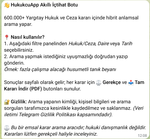 zekaisuni's tweet photo. ⚠️Yargıtay Kararları Telegramda⚠️
HukukcuApp Telegram Botu yayında!
Hemen test edebilirsiniz: 👉 https://t.co/bwjA5ixFnH https://t.co/5EHI7c4HT8
