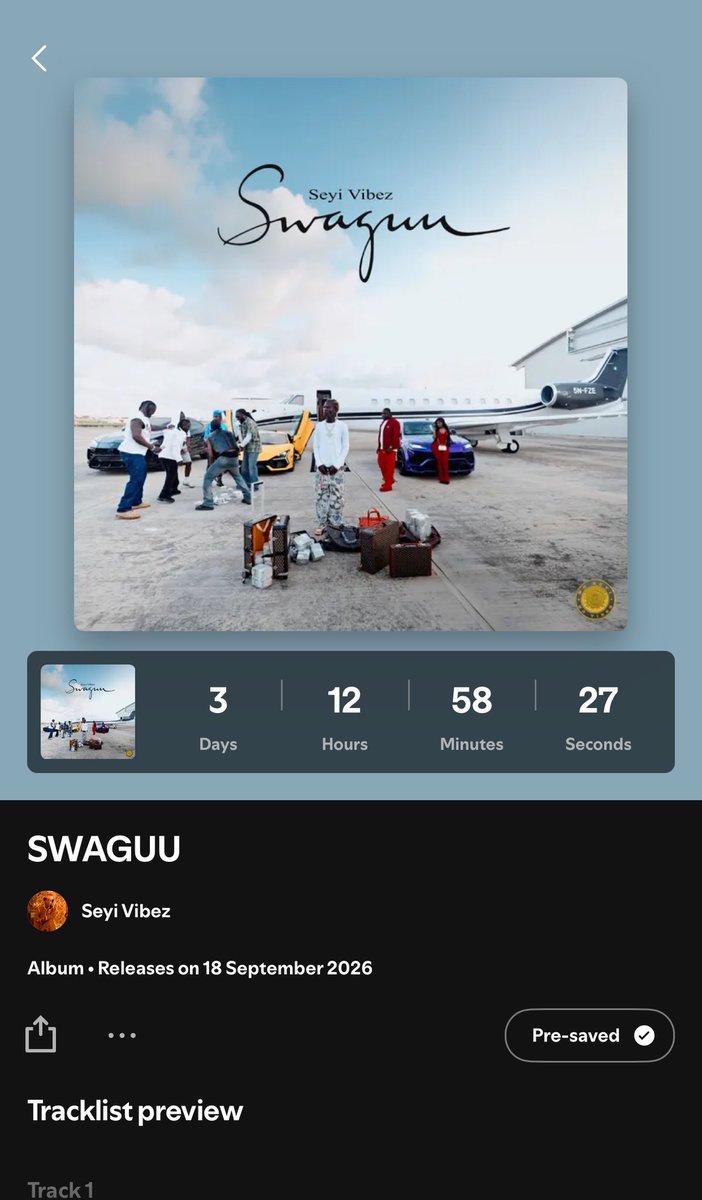 certified_bammy's tweet photo. Seyi Vibez’s SWAGUU album arrives in 3 days ❤️

We shared some Spotify &amp; Apple Music subscriptions 2–3 days ago, but it’s still not enough as more people need them.

If you can sponsor more subscriptions, please signify or DM me.

SWAGUU Album will be successful ❤️🙏🏿 https://t.co/8Ge1QHHYg7