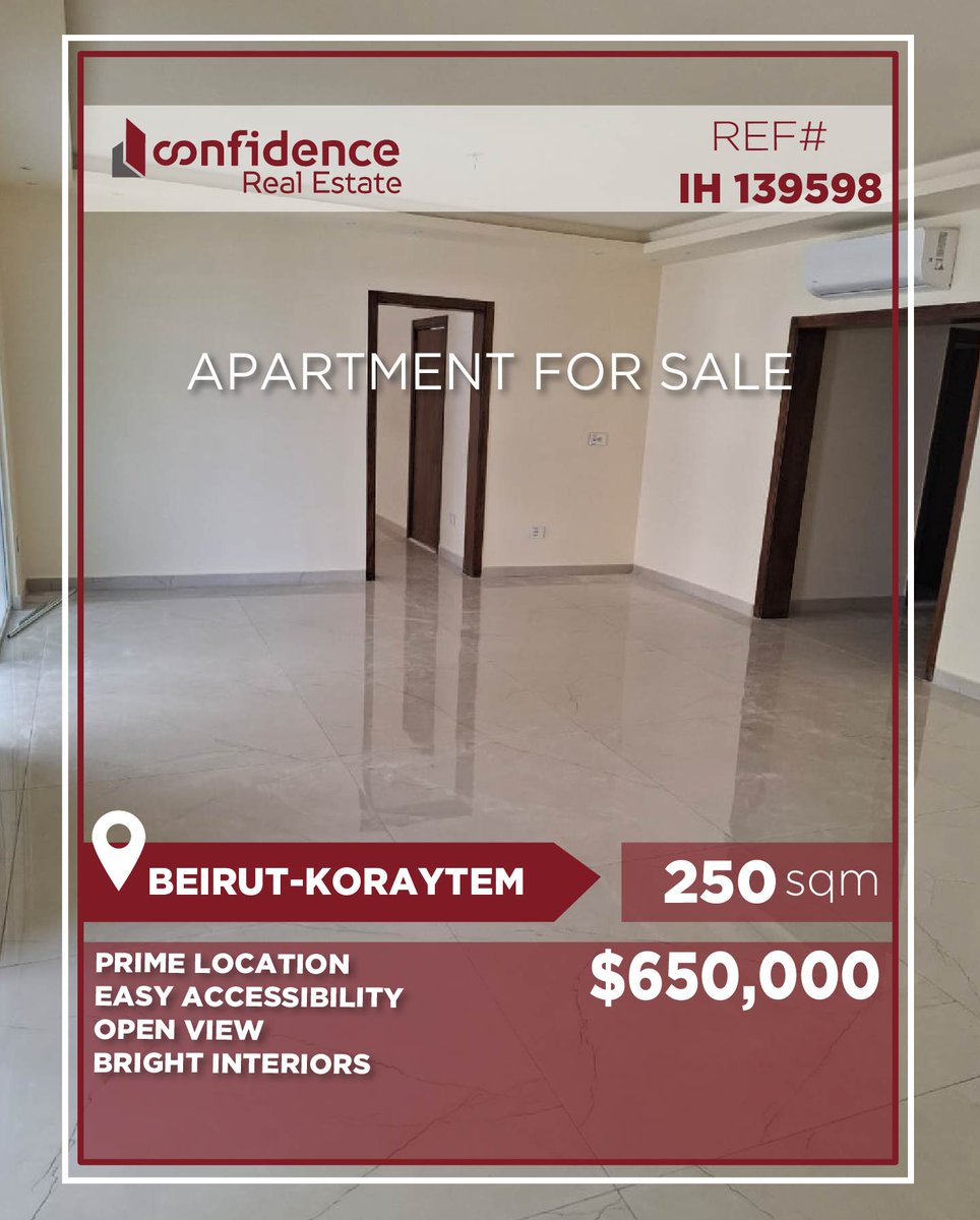 confidence_cre's tweet photo. Sale Price : 650,000$  + 2.5% commission
Elegant Apartment for Sale – Koraytem

A well 250 SQM in a prime location on Madam Kereh Road.

FOR FURTHER INFORMATION, DO NOT HESITATE TO CONTACT US AT :71 000 850

REF#IH139598
#Koraytem #Beirut #ApartmentForSale 

#CONFIIH https://t.co/RfjqHHia3j
