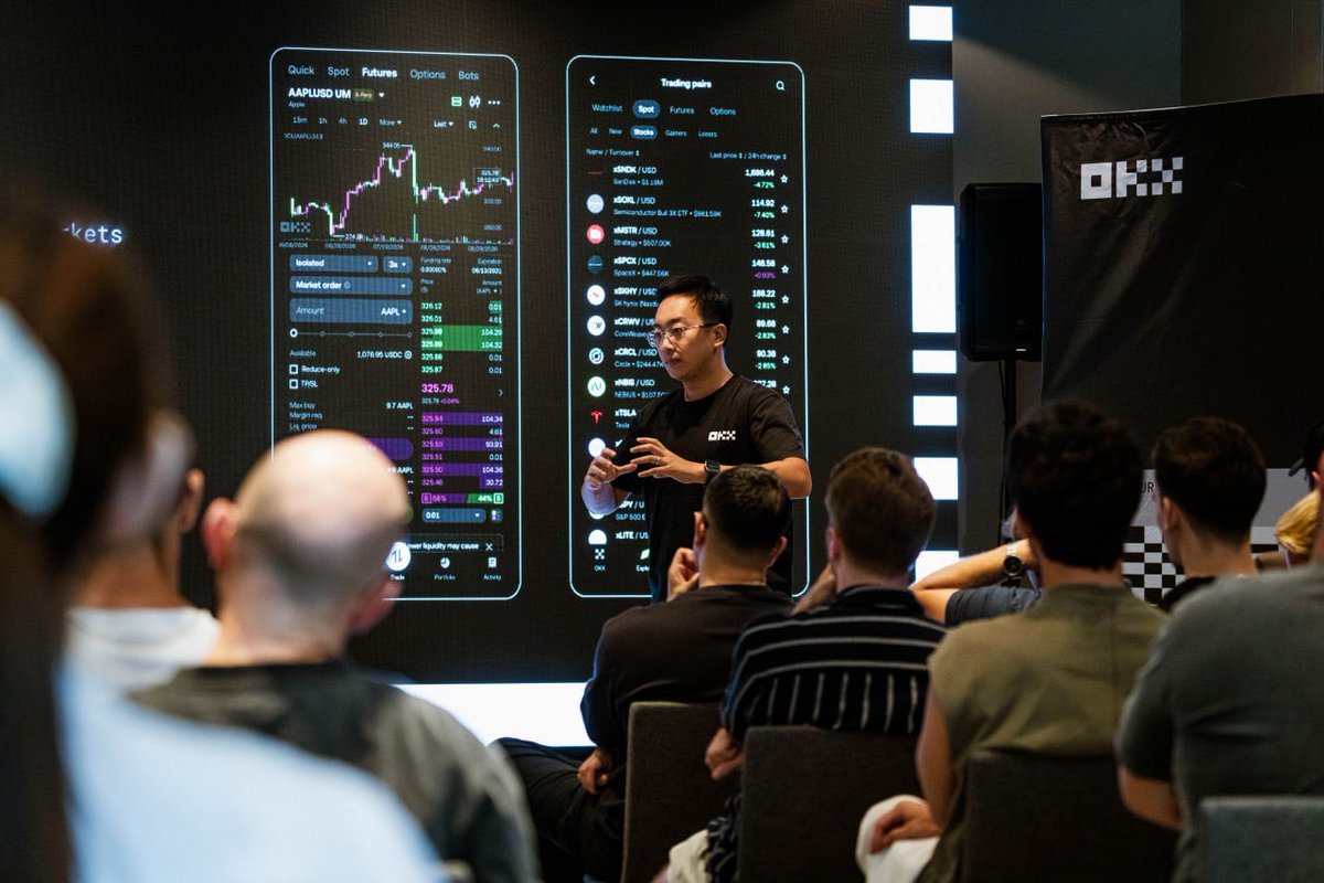 alextended_'s tweet photo. Wall Street closes. OKX Tokenized Stocks keep trading 24/7. 

The new money app. @okx https://t.co/gxMv9k8PhV