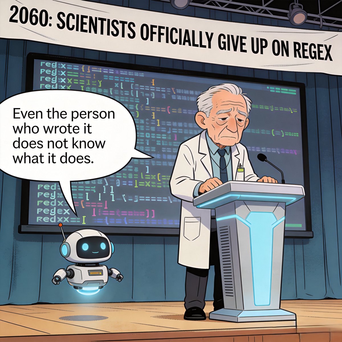 rollinggodida's tweet photo. After decades of research, SCIENTISTS OFFICIALLY GIVE UP ON REGEX #Regex #Programming #TechHumor #RollingGo #RollingGoHotelMCP https://t.co/AztIB5UnOl