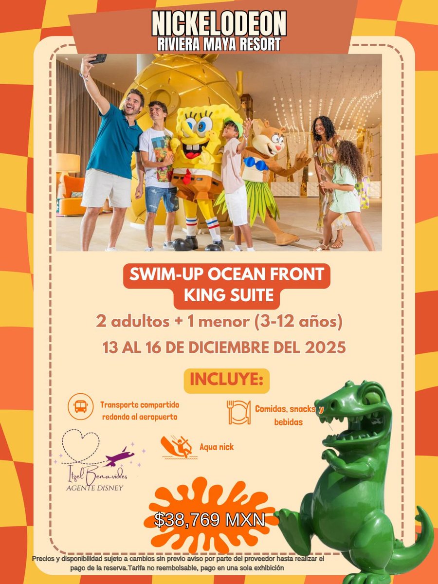 PastyNardeqlua's tweet photo. Vacaciones familiares en Nickelodeon Riviera Maya: 13–16 diciembre 2025 para 2 adultos y 1 menor. Aqua Nick ilimitado, suites familiares, personajes, shows y todo incluido. Escríbeme para conocer la tarifa especial antes de que se agote. https://t.co/Ms3F9R8rbe