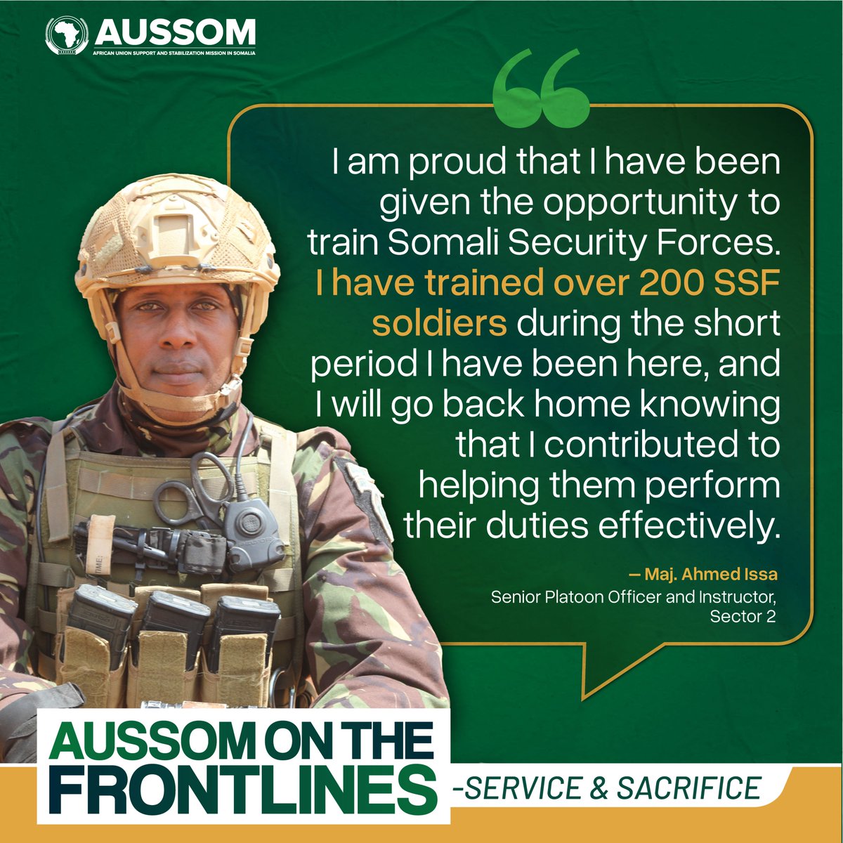 aussom_'s tweet photo. Capacity-building is central to #AUSSOM's mandate in #Somalia. Sgt. Anthony Mutua reflects on training over 200 Somali Security Forces (SSF) soldiers, helping build the skills they need to perform their duties effectively.
#AUSSOMOnTheFrontlines #ServiceAndSacrifice https://t.co/Nl61WB2tc3
