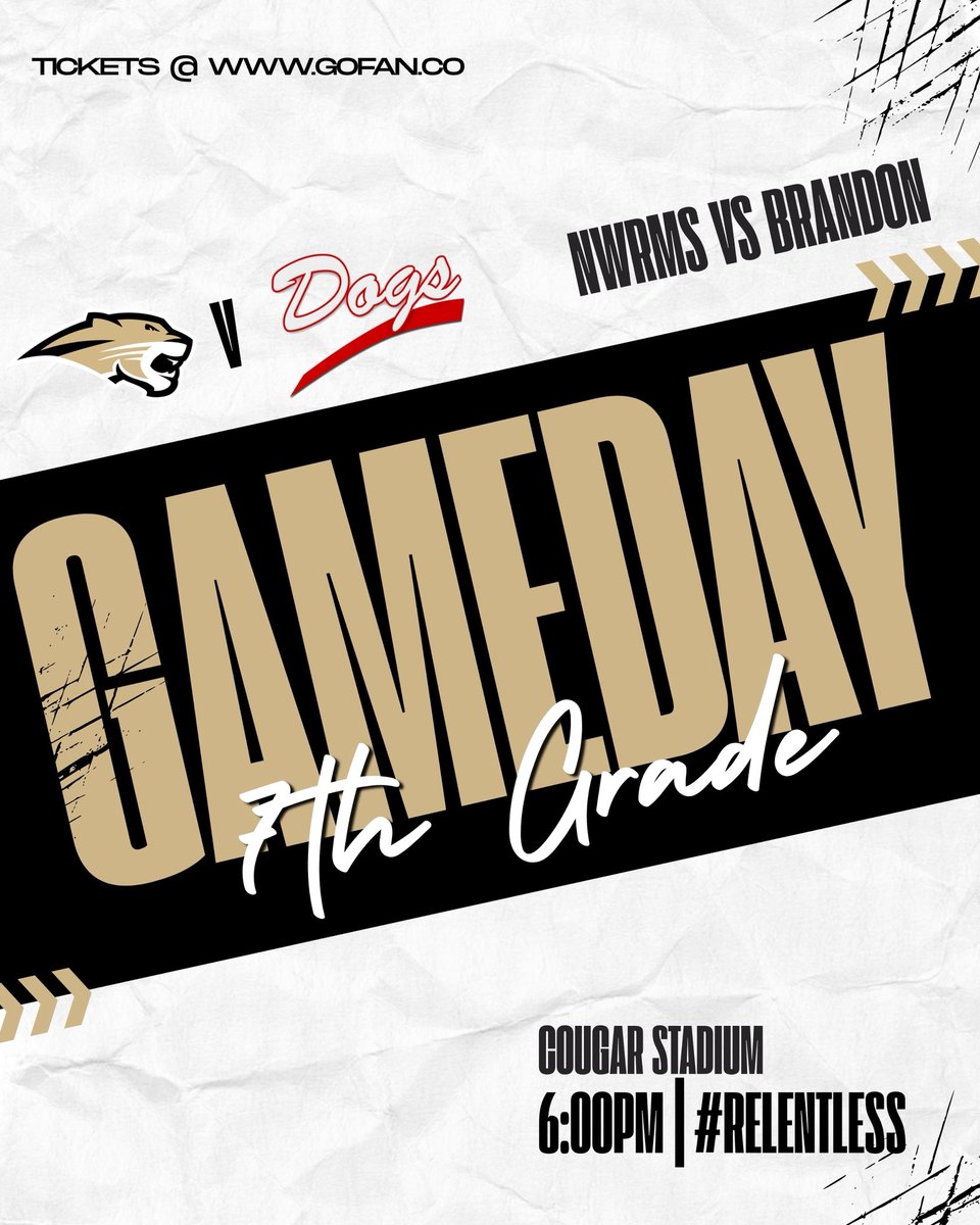 NWRMiddleSchool's tweet photo. NWRMS 7th Grade Football hosts Brandon Middle School! Kickoff is set for 6pm. https://t.co/FAsl2asBtS