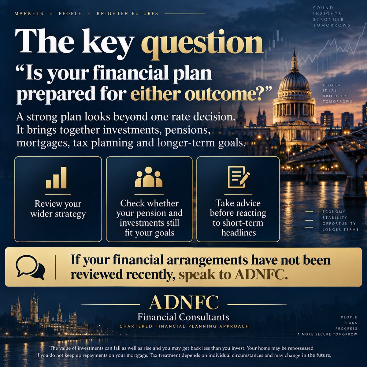 ADNFCWEALTH's tweet photo. 📊 Inflation and the next Bank of England decision could affect investments, pensions, mortgages and borrowing costs.

Is your financial plan prepared for either outcome?

#FinancialPlanning #Pensions #MortgageRates #ADNFC https://t.co/b6wOAiqYAr