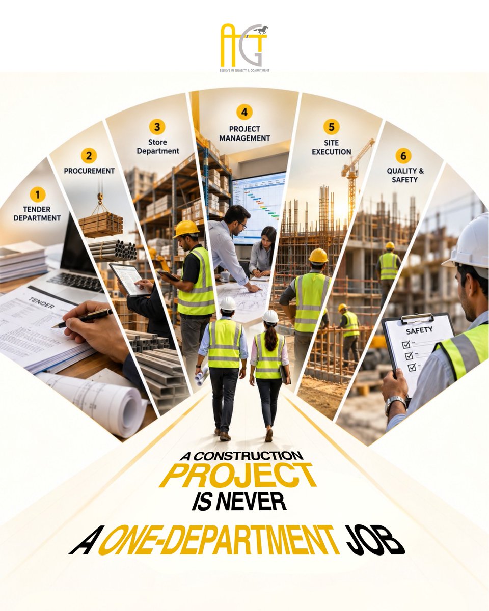 Agt_infra's tweet photo. A construction project is never built by one team alone. 🏗️
Different departments. One goal - building stronger, safer &amp; better infrastructure. 
.
.
.
.
.
#infratructure  #construction #agtinfra

[Construction Industry, Infrastructure Development, Civil Engineering] https://t.co/hgbJ3oXVJg