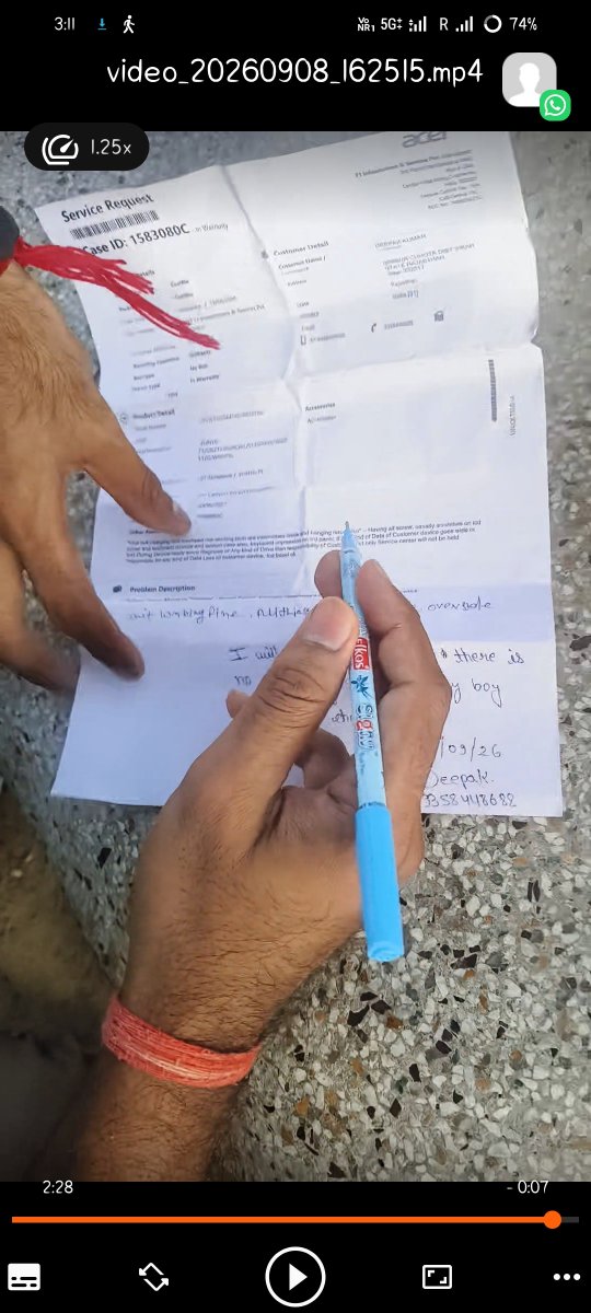 Deepak_0002_'s tweet photo. "Proof exposing Acer's false claims! On the official delivery sheet, I clearly wrote: 'I will check at home &amp; no check by Sumit delivery boy' due to no power at the drop point. Yet Acer claims I refused testing! Case ID: 1583080C. @Acer_India @Acer" https://t.co/F8nBexPjKc