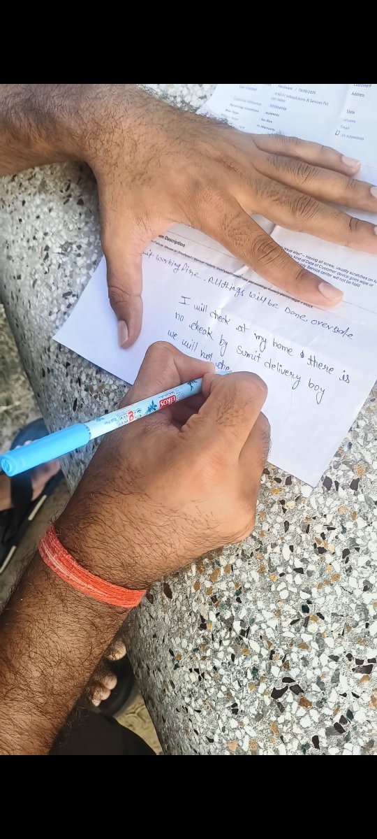 Deepak_0002_'s tweet photo. "Proof exposing Acer's false claims! On the official delivery sheet, I clearly wrote: 'I will check at home &amp; no check by Sumit delivery boy' due to no power at the drop point. Yet Acer claims I refused testing! Case ID: 1583080C. @Acer_India @Acer" https://t.co/F8nBexPjKc