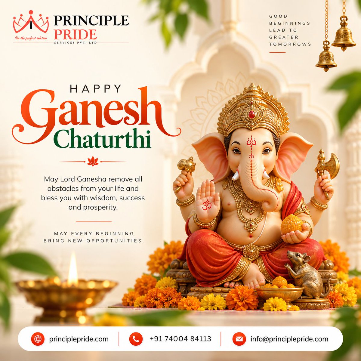 PridePrinciple's tweet photo. May Lord Ganesha remove all obstacles from your path and bless you with wisdom, success, prosperity, and new opportunities. 🙏✨

Principle Pride wishes you and your family a blessed and joyful Ganesh Chaturthi. ❤️

#HappyGaneshChaturthi #GaneshChaturthi #GanpatiBappaMorya https://t.co/ilSwLHuAAF