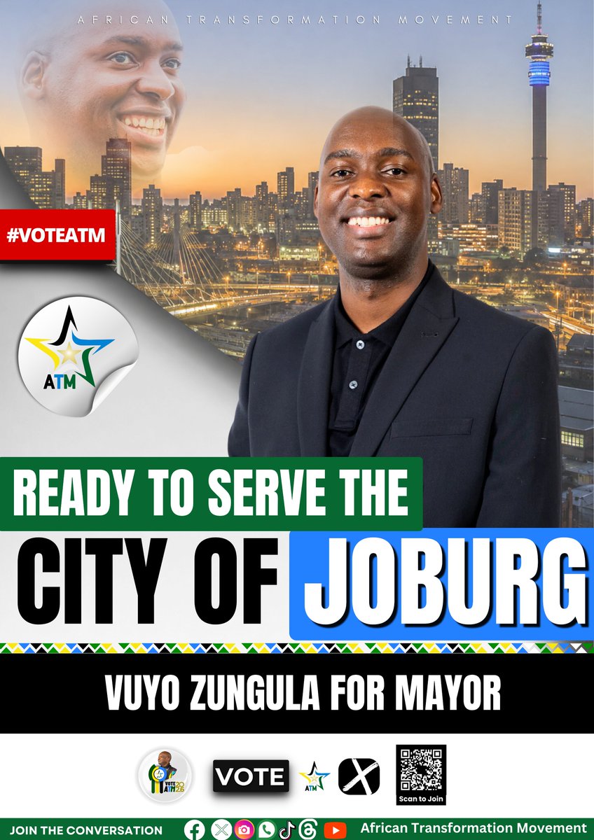 ATMovement_SA's tweet photo. [ALERT]

THERE YOU HAVE IT GAUTENG!

The African Transformation Movement has announced 3 Mayoral Candidates namely:

@CityTshwane  - Mncedisi Ndzwanana
@City_Ekurhuleni - Velaphi Ndaba
@CityofJoburgZA  - @ZungulaVuyo 

#VoteATM2026 https://t.co/8OR8wGw5mU
