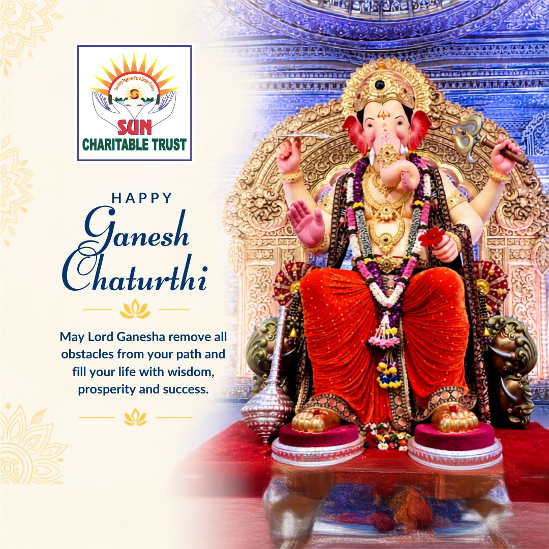 SunCharitable's tweet photo. 🙏🐘 Happy Ganesh Chaturthi! 🌺

May Lord Ganesha bless us with wisdom, strength, prosperity, and new beginnings, and remove all obstacles from our path.

Let us celebrate with faith, compassion, and kindness, spreading happiness and hope in our communities. ❤️🤝
#GaneshChaturthi https://t.co/drgMwvi8FJ