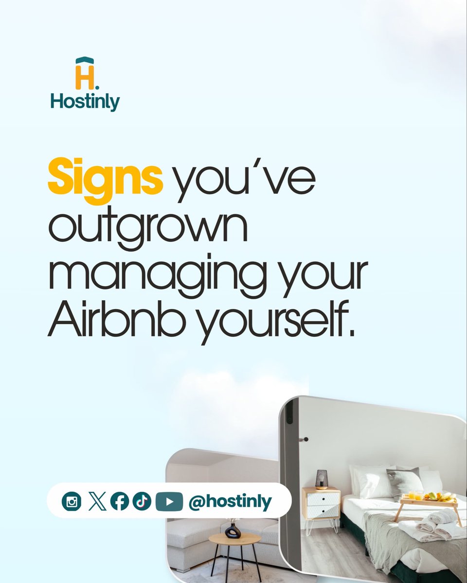 hostinly's tweet photo. Signs you’ve outgrown managing your Airbnb yourself #hostinly https://t.co/kQfwSI60d8