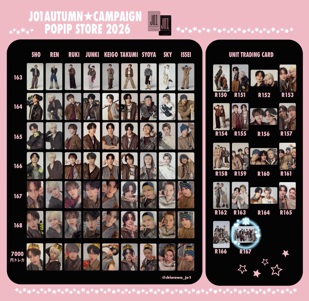 ochams2ll's tweet photo. JO1 AUTUMN CAMPAIGN POPUP STORE
2026 交換 トレカ ラントレ

譲 : 與那城 / 川尻 / 白岩 / 佐藤 / 川西 / 金城 / 豆原 (2枚目)

求 : R167 

当方n:1も検討いたします
後日都内手渡し(新宿希望です) > 郵送
お気軽にお声掛けください

 #JO1交換 https://t.co/rWLuqat8Bg