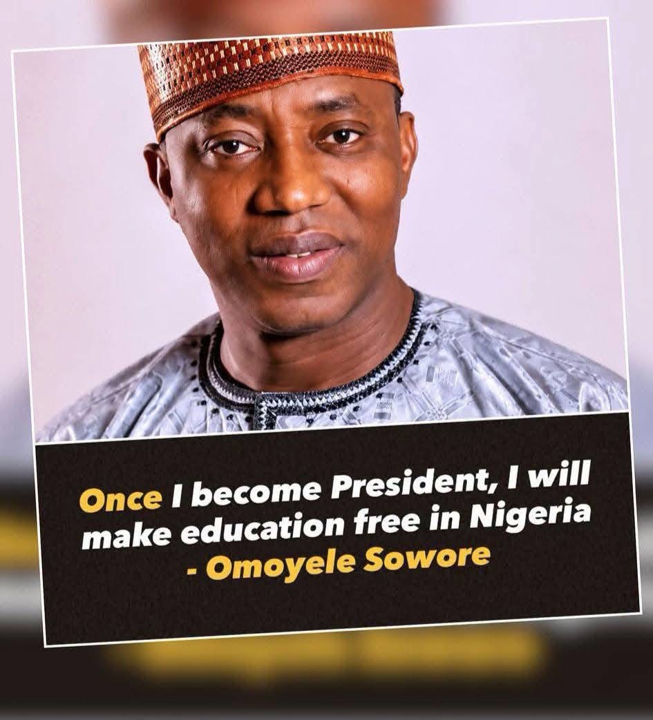 sowore's tweet photo. As primary and secondary schools, including Federal Unity Colleges, resume across Nigeria today, the #Sowore2027 campaign welcomes every pupil and student back to school with a solemn promise to transform education in their favour.

Under our government, education will be FREE, QUALITATIVE, ACCESSIBLE AND COMPULSORY from primary school through university. No child will be denied education because their parents are poor.

We will provide free school meals, textbooks, medical care, properly equipped schools and globally competitive technology. Teachers will be properly trained, respected, and adequately compensated, while the safety of every student, teacher, and school will be a national priority.

Education is not a privilege. EDUCATION IS A RIGHT.

NO CHILD LEFT BEHIND. NO TALENT WASTED. NO FAMILY TOO POOR TO EDUCATE THEIR CHILDREN.

#Sowore2027 #FreeEducation #TakeItBack