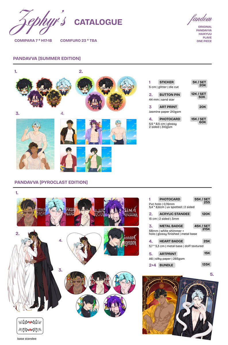 itszephyrrr's tweet photo. [💛&amp;🔁 are appreciated!]
Zephyr’s Catalogue for #cf23 &amp; #comipara7  BATCH 2

🗓️ 14-15 Sept
📦 Pick Up &amp; Mail Order
🍅 PDVV, PLAVE, HAIKYUU, ORIGINAL, ONE PIECE
🌎 GO DM first

🔗 on rep 

#comifuro23catalogue #comipara7catalogue #pandavva #PLAVE #ONEPIECE #haikyuu #ハイキュー https://t.co/83GzjzcebU