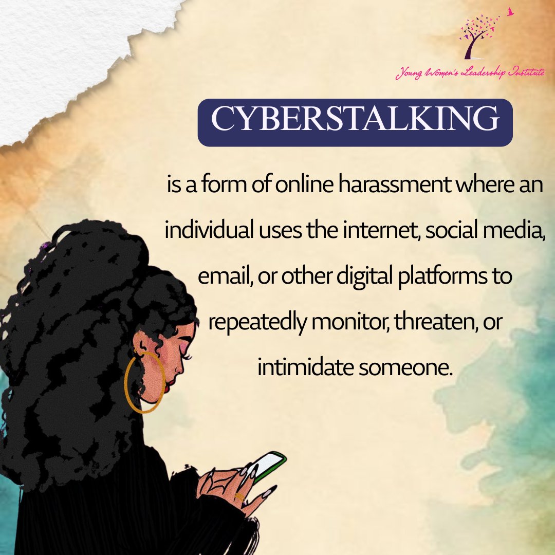 ywli_info's tweet photo. Cyberstalking is a form of online harassment where someone repeatedly uses the internet, social media, email, or other digital platforms to monitor, threaten, intimidate, or harass another person. #DefendingTheDream #SafeOnlineSpaces
#EndTFGBV https://t.co/uVO1QupJCt