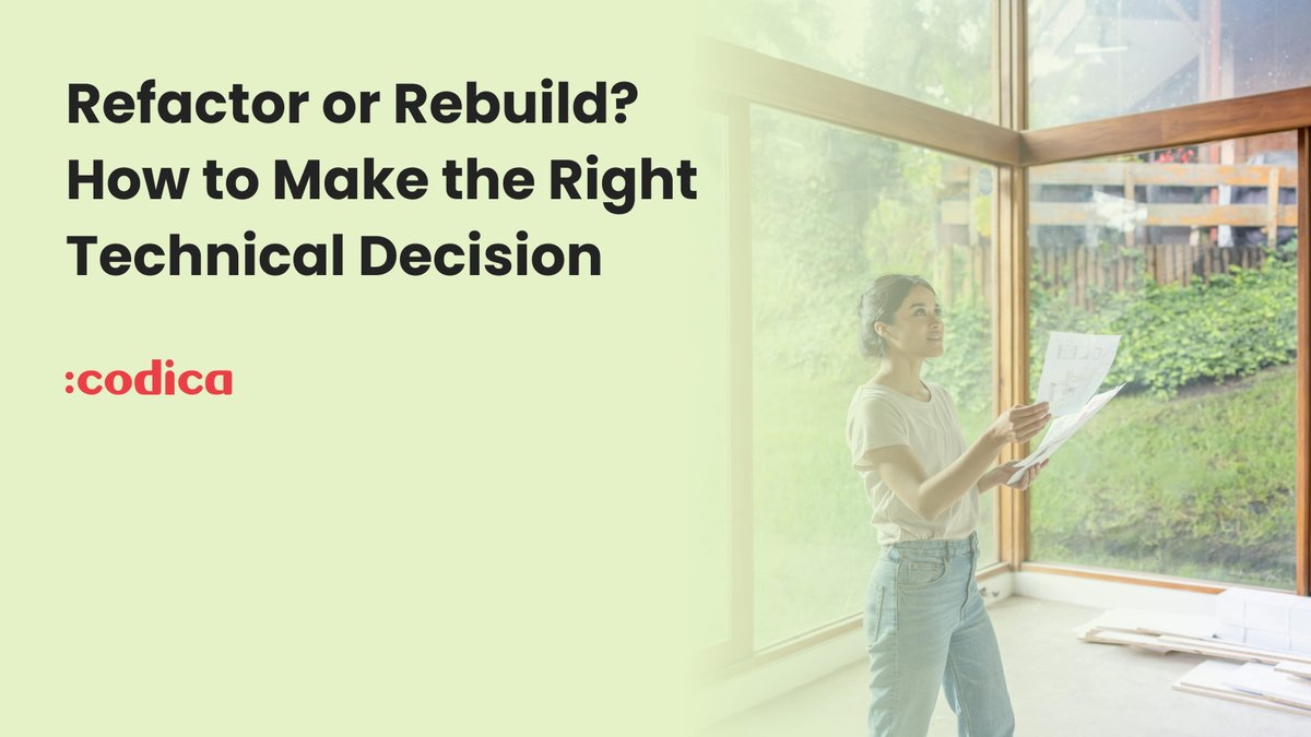 CodicaCom's tweet photo. A full rebuild isn’t always the answer. 🚀 Sometimes targeted refactoring fixes the real bottleneck faster, cheaper, and with less risk.

Learn more: Refactor vs Rebuild: https://t.co/nLgbrsRUud

#TechDebt #CodicaCom https://t.co/7ozcTo0ZQa