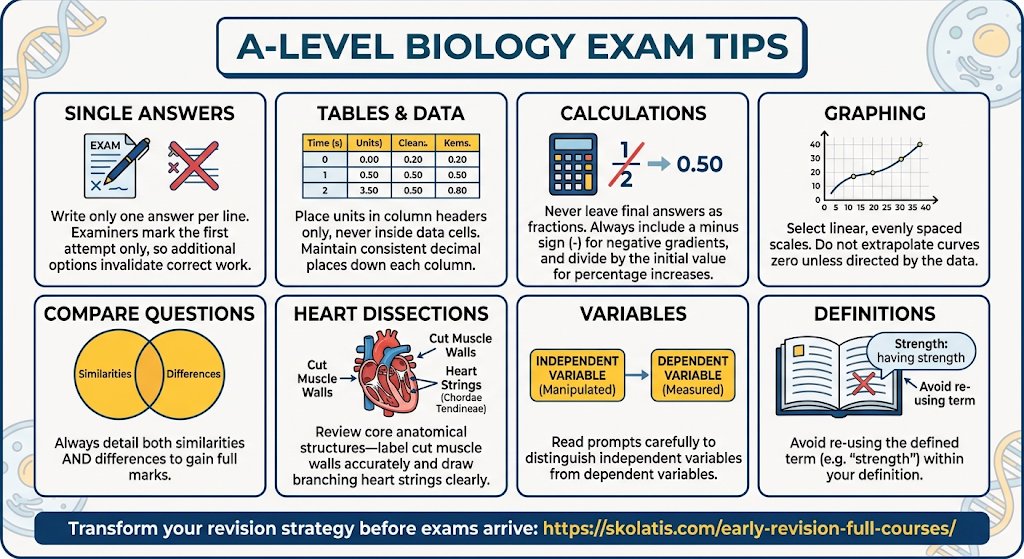 skolatisworld's tweet photo. 📌 A-Level Biology Exam Tips  

📌 Single Answers 
🏷️ Tables &amp; Data 
🧮 Calculations 
📈 Graphing 
⚖️ Compare Questions 
🫀 Heart Dissections 
🔍 Variables 
📖 Definitions

👉 Read full post: https://t.co/oqJ6Yfu2et

Transform your grades: https://t.co/mqkv0LcGud https://t.co/IWsiSuG4qo