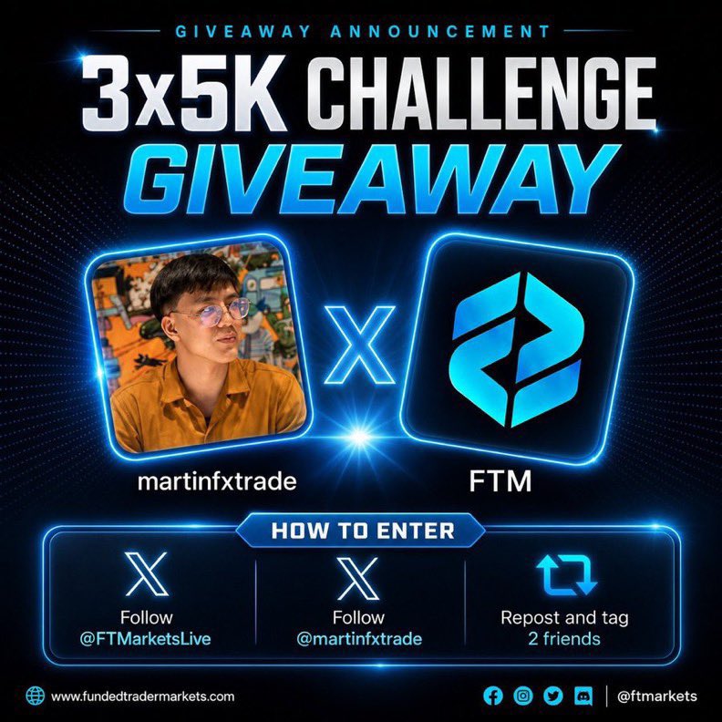 martinfxtrade's tweet photo. Giveaway 🎁 

I’ll be giving out 3 x $5,000 @FTMarketslive challenge accounts. 

All you need to do is… 

✅ Follow @FTMarketslive @martinfxtrade, @pipdogfx 

✅ like, repost and tag 3 of your friends.

✅ Join my telegram channel: https://t.co/Ylwyw7D5Kb

Remember you can get your account from @FTMarketslive using my discount code MARTIN for 65% discount. 

Visit website: https://t.co/1drGjtAn9j…

Announcing winners soon. ✊🏾