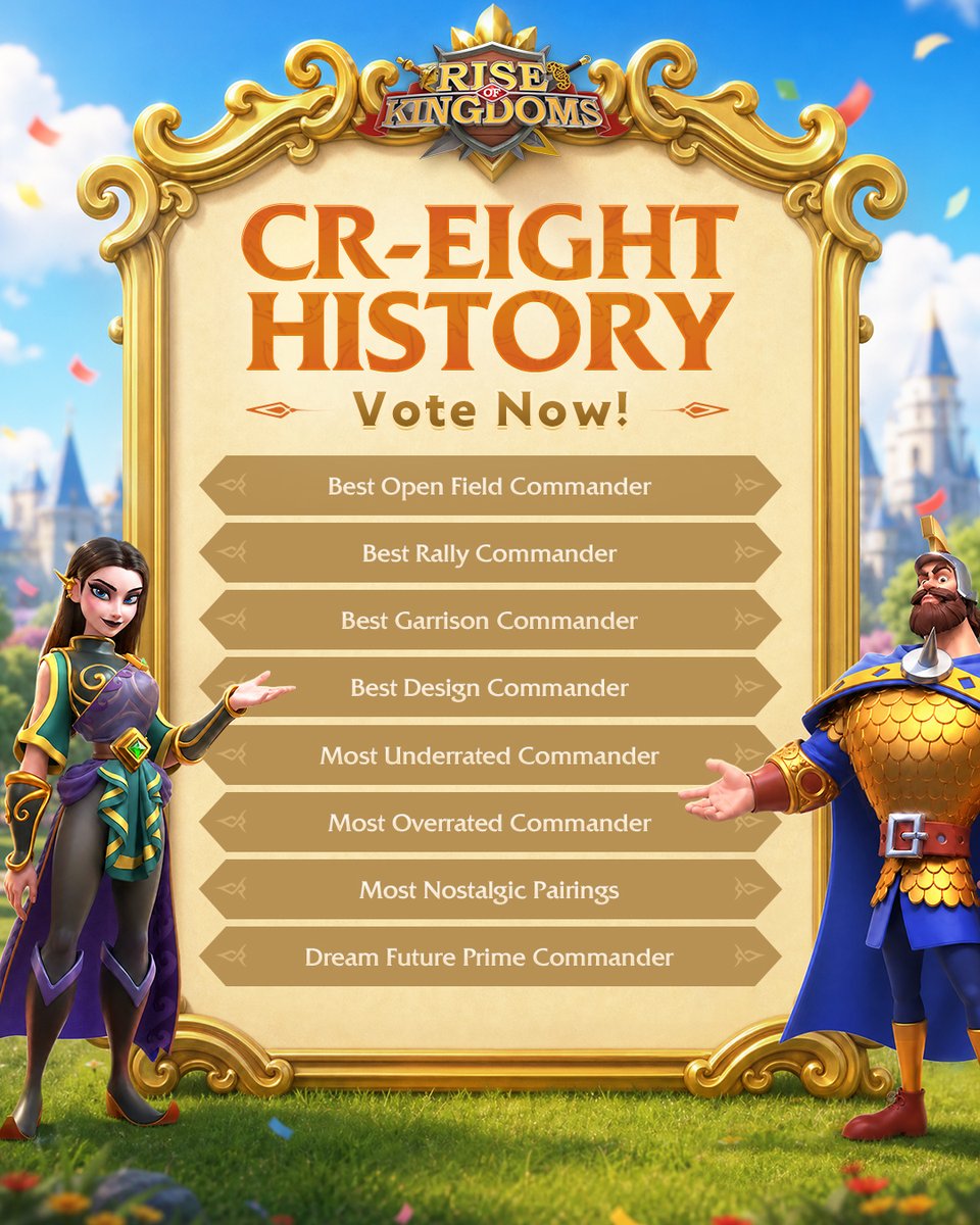riseofkingdoms's tweet photo. Who are the iconic commanders in ROK history?
Vote Here👉https://t.co/OUsgrUTW3k

Notes:
• The rewards will be sent through the in-game mailbox.
• The winner list will be updated on the event website within 7 days after the voting closes. https://t.co/yTBa5W0BaI