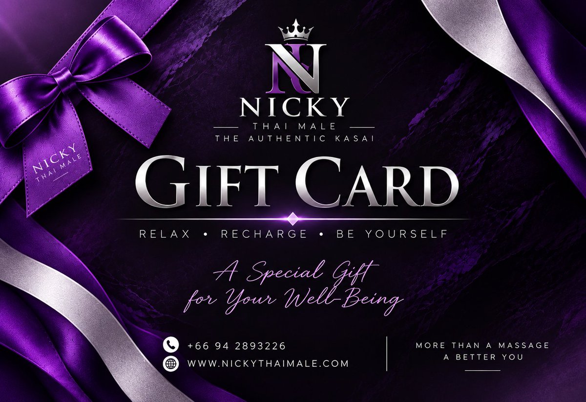 NickyThaiMale's tweet photo. A thoughtful gift for his well-being.

The Nicky Thai Male eGift Card is a perfect way to show you care. Give the gift of relaxation, renewal, and a better you. Let him choose the service and time that suits him.

More than a massage. A better you.
Nicky Thai Male https://t.co/z3z4lmad8e